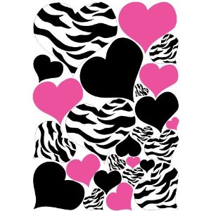 Zebra Print Black and Hot Pink Heart Wall Stickersdecals Graphics