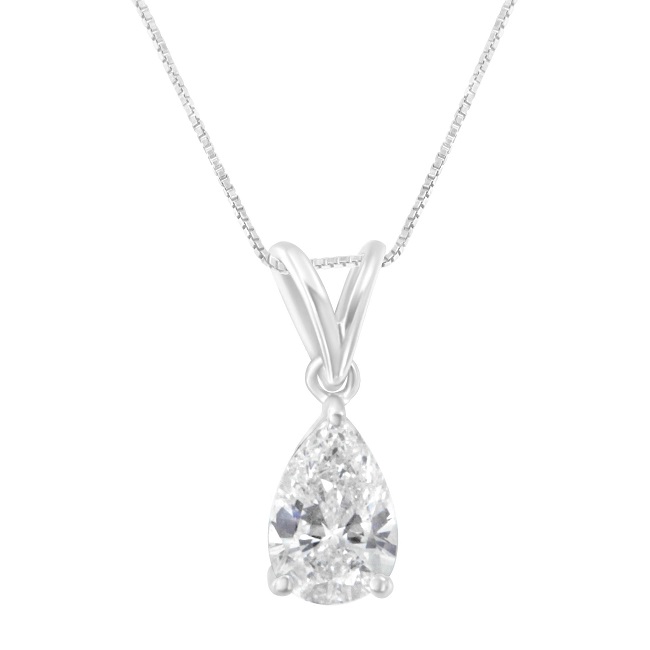 **"Timeless Beauty: IGI Certified 10K White Gold 1/2 Cttw Diamond Pear Pendant Necklace"**