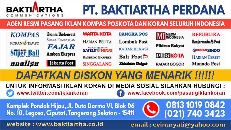 Pasang Iklan Baris KOMPAS, POSKOTA, WARTAKOTA