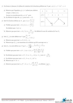 devoir de contrôle 1 mathématiques bac Math