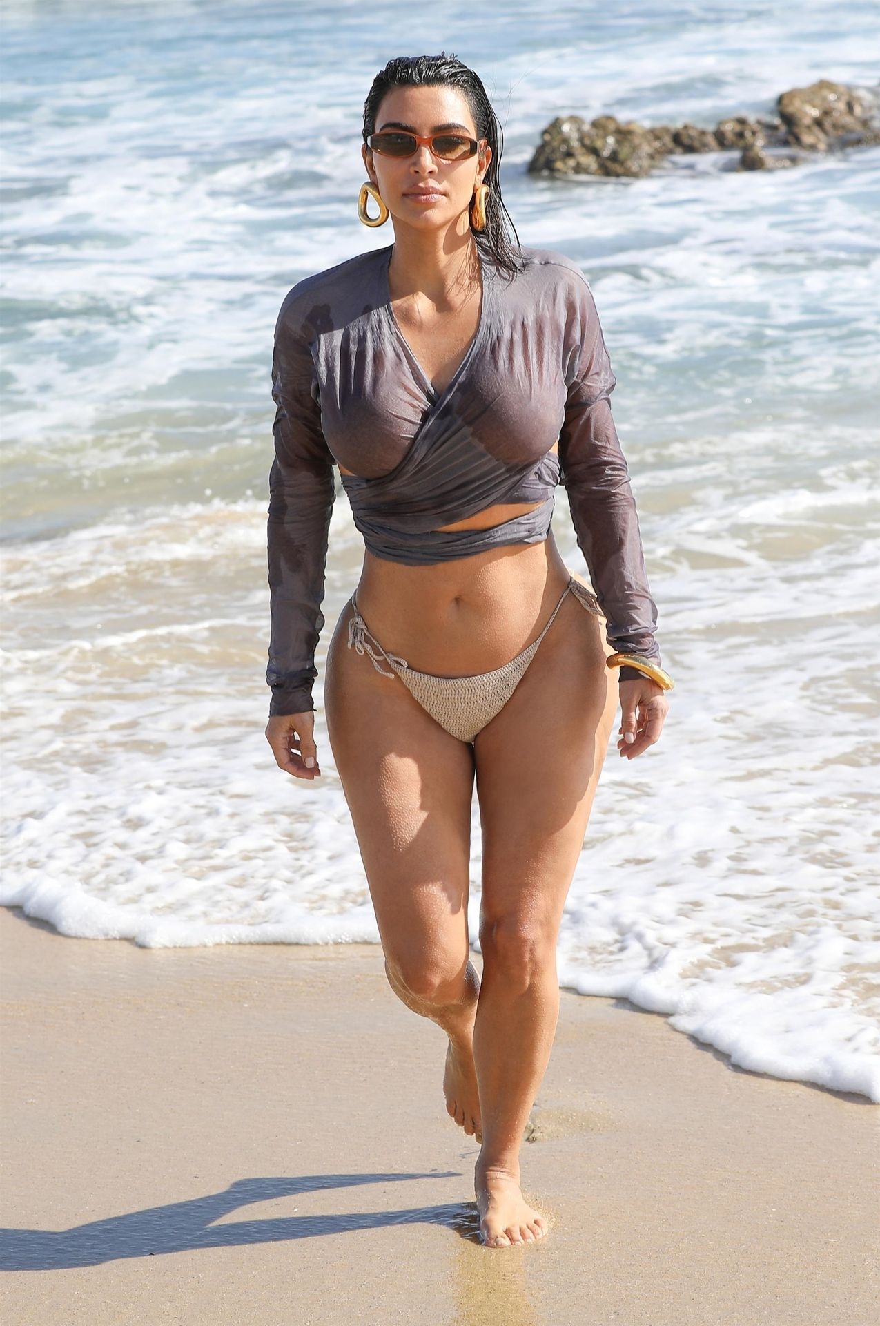 Kim Kardashian sexy beige bikini bottoms