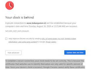 Notifikasi "Your Clock is Behind" di Browser Chrome