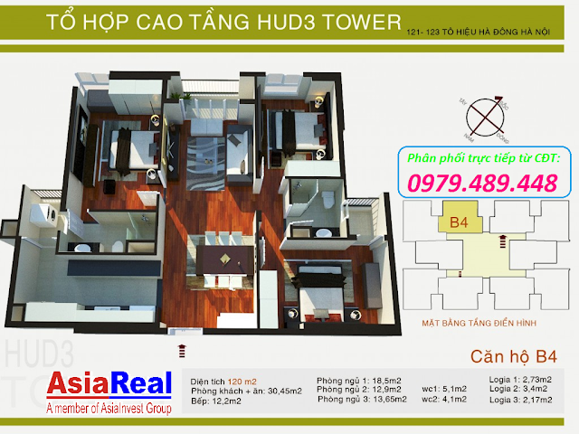 Căn hộ B4 - Hud3 Tower