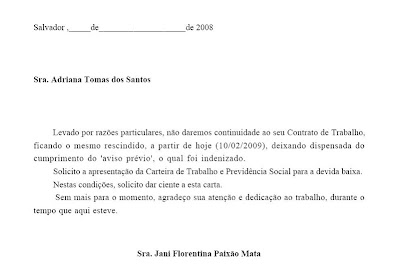 Sistema de Gestão de Empregados: Carta de Dispensa (em 2 via)