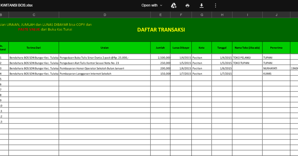 Download Aplikasi Kwitansi Microsoft Excel Berkas Sekolah