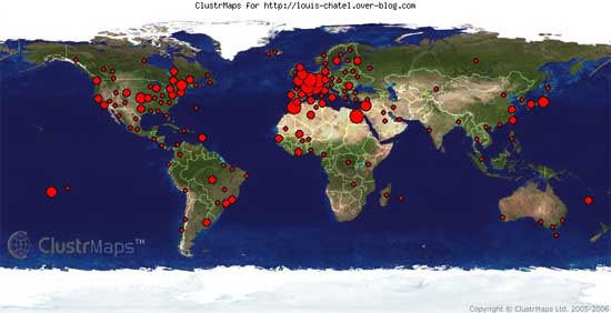 Image d'une carte du monde précisant la géolocalisation des visiteurs du Blog de Louis CHATEL