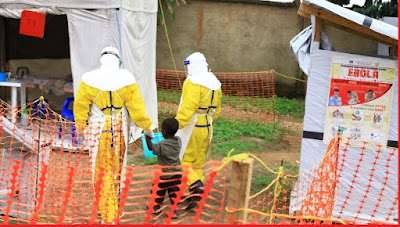 health workers walk with a boy suspected as having the Ebola virus at an Ebola treatment centre in Beni, Eastern Congo