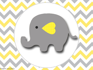 Etiquetas de Elefante Bebé en Amarillo y Gris para imprimir gratis.