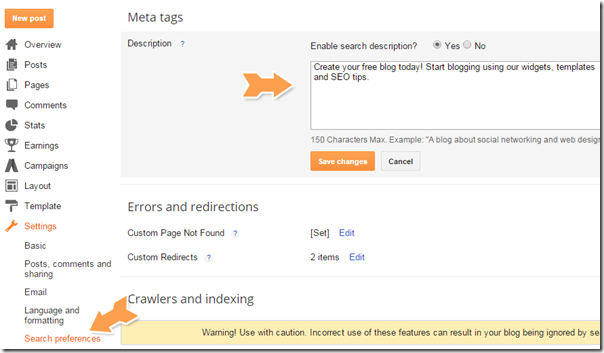 blogspot meta description box