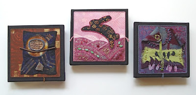 bead embroidery and collage by Robin Atkins, 3 pieces from 2010 bead journal project