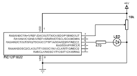 PIC12F1822 microcontroller ADC and PWM example circuit