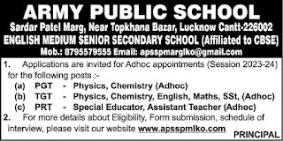 Army Public School Lucknow Recruitment 2023