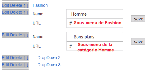 menu déroulant avec des sous-menus Blogger