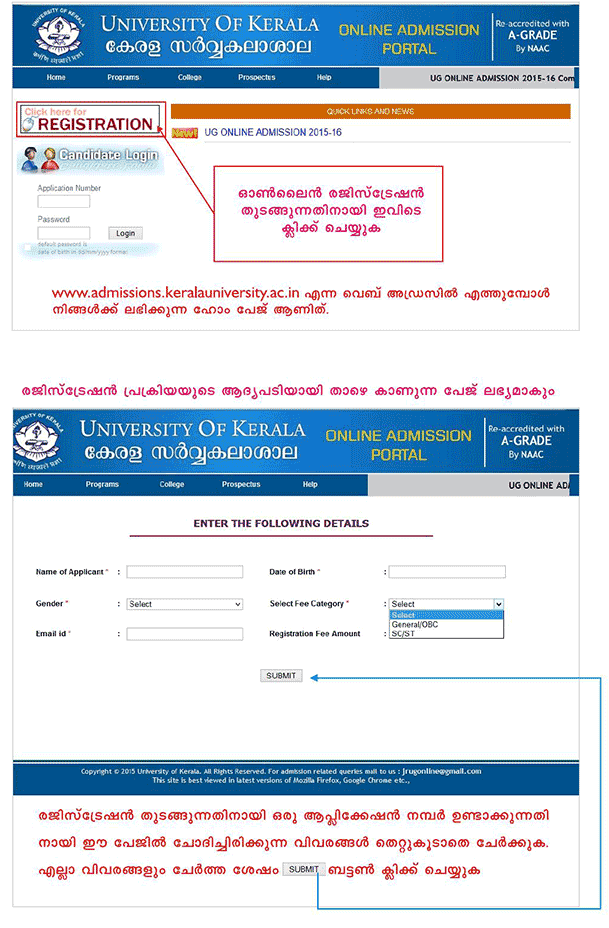 Kerala University UG Admission 2015 Online Registration Help