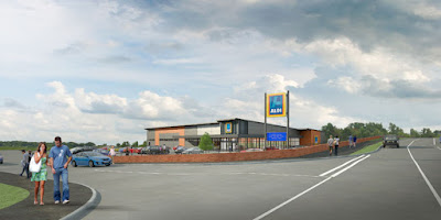 An artist's impression showing the proposed Aldi store on Bridge Street, Brigg - see Nigel Fisher's Brigg Blog, January 2019