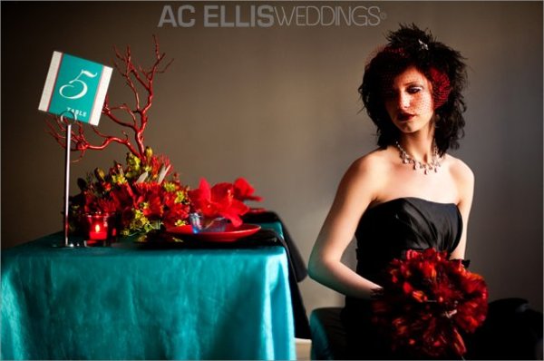 teal and red wedding