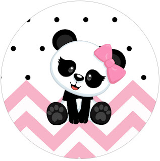 Panda Baby in Pink Chevron: Free Printable  Cupcake Toppers.