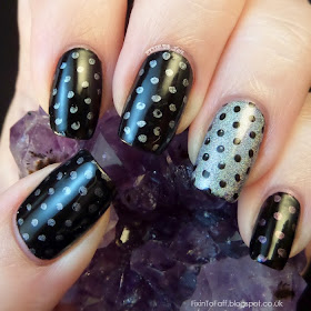 holographic polka dot nail art stamping