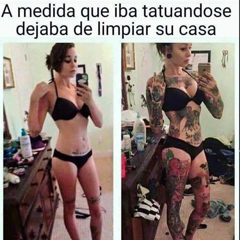 Iba tatuándose y dejaba de limpiar