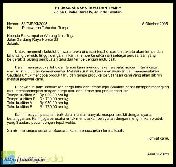 Contoh Surat Penawaran Barang & Jasa untuk Perusahaan 