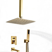 L'Aquila Brass Gold tone Shower Set Ceiling Mounted - 3 Ways Valve Mixer with Tub Spout Hand Shower
