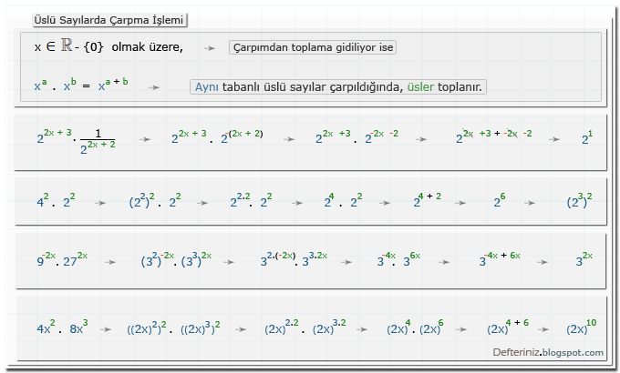 Örnek-34 » Üslü sayılarda çarpma işlemi » Üsleri çarpanlarına ayrılan örnekler.