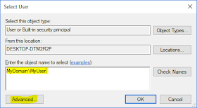 SQL Server Service - Select User tab