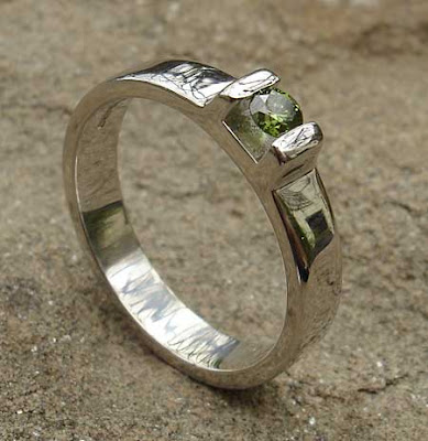 Engagement Rings-9ct White Gold Valentino Ring with Green Diamond