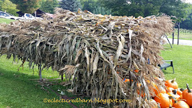 Eclectic Red Barn: Corn Stalk Cornucopia with Pumpkins