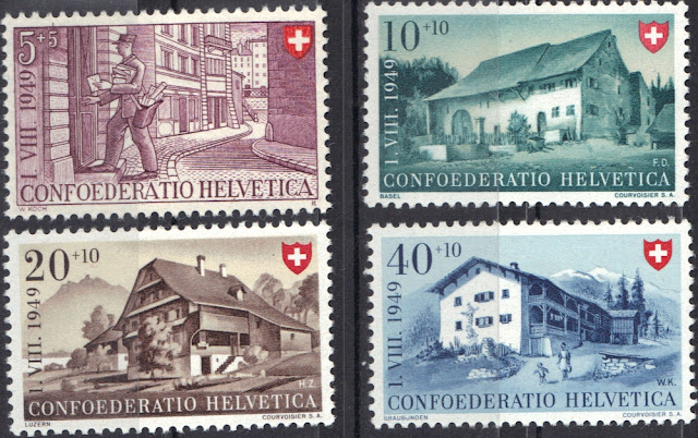 Switzerland - Pro Patria - 1949 - Postman and Swiss homes