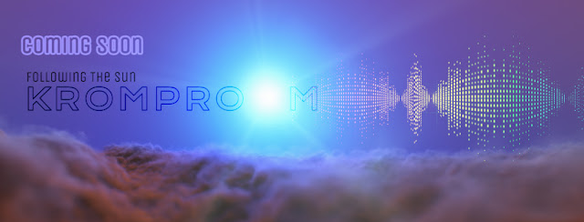 The sun shining beautifully over a carpet of clouds. The sun incorporated into the artist's name Kromproom, where the penultimate letter o is this beautifully shining sun