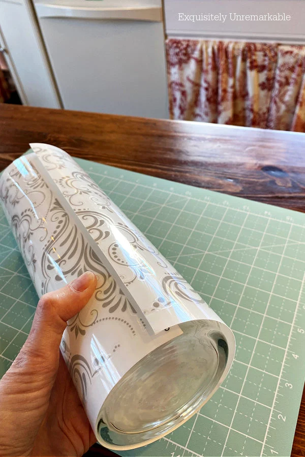 Wrapping cut transfer around a glass vase