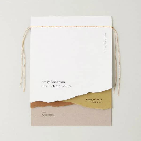 torn paper landscape wedding invitation