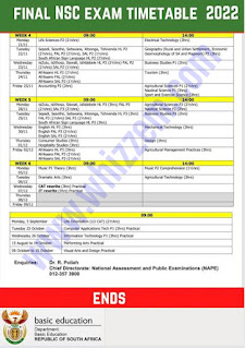 Download 2022 Final Matric NSC Exams Timetable PDF