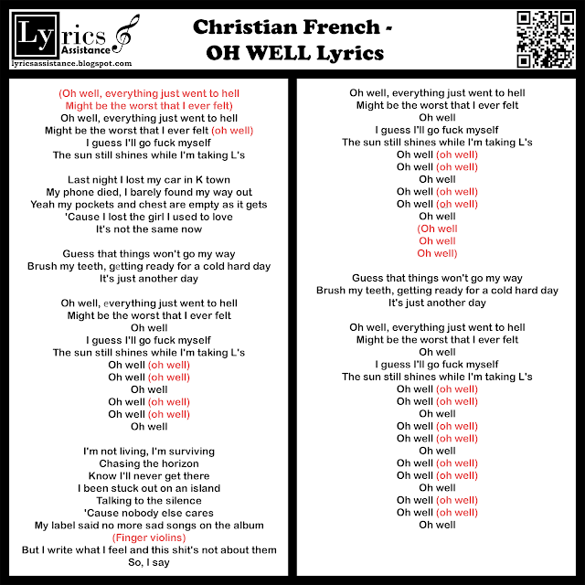 Christian French - OH WELL Lyrics | lyricsassistance.blogspot.com
