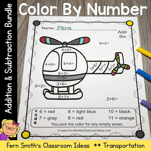 Color By Number Addition and Subtraction Transportation With Free Bonus Transportation Coloring Pages