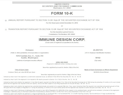  Immune Design Form 10-K