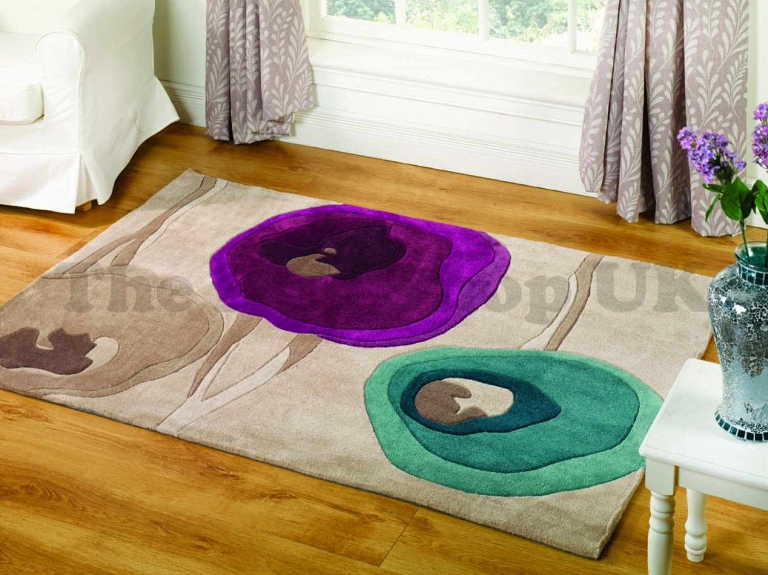 Infinite Mod Art Poppy Teal Purple Polyester Rug By Flair Rugs