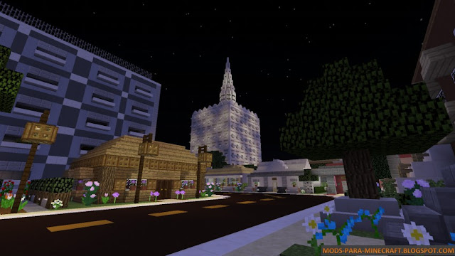 Una ciudad de noche en Minecraft - Mapa Spectrum 1.8