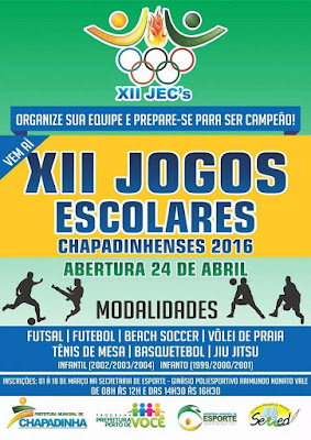 Prefeitura de Chapadinha abre inscrições para os Jogos Escolares Chapadinhenses 2016.