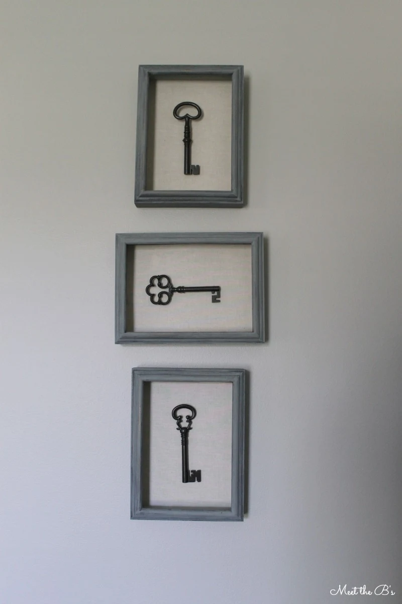 Easy DIY Restoration Hardware inspired skeleton key shadow boxes. Get the look for less with this knock off idea!