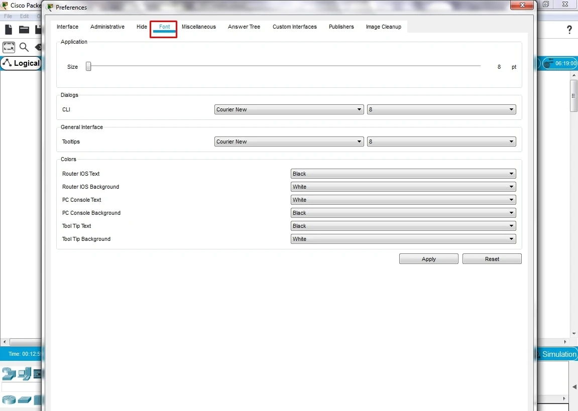 Increase Font Size in Cisco Packet