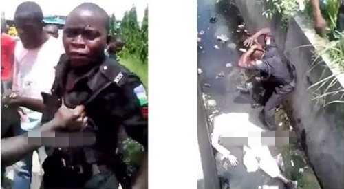 See How a Lagos Policeman on 'Illegal Duty' Pushed an Old Man Into a Gutter in Video Gone Viral (Watch)