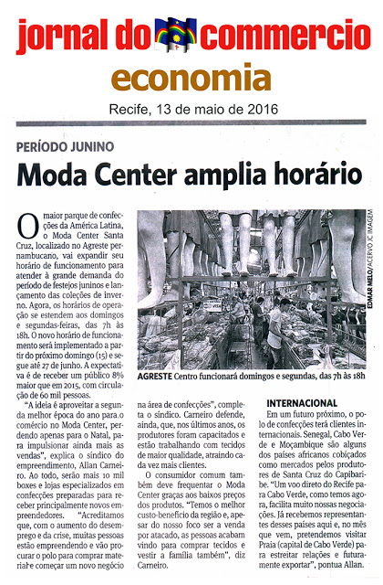 Deu no Jornal do Commercio: Moda Center amplia horário