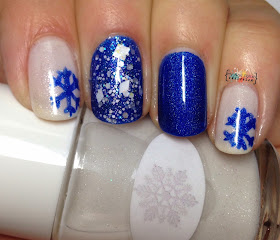 Blue Christmas mani, Lumina Lacquer Homesick at Spacecamp, The Nail Junkie Snowflake, Lynnderella Ice the Snowcake