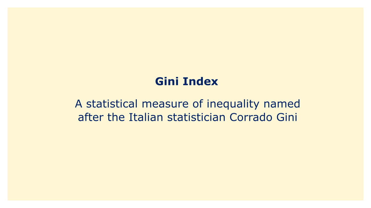 A statistical measure of inequality named after the Italian statistician Corrado Gini.