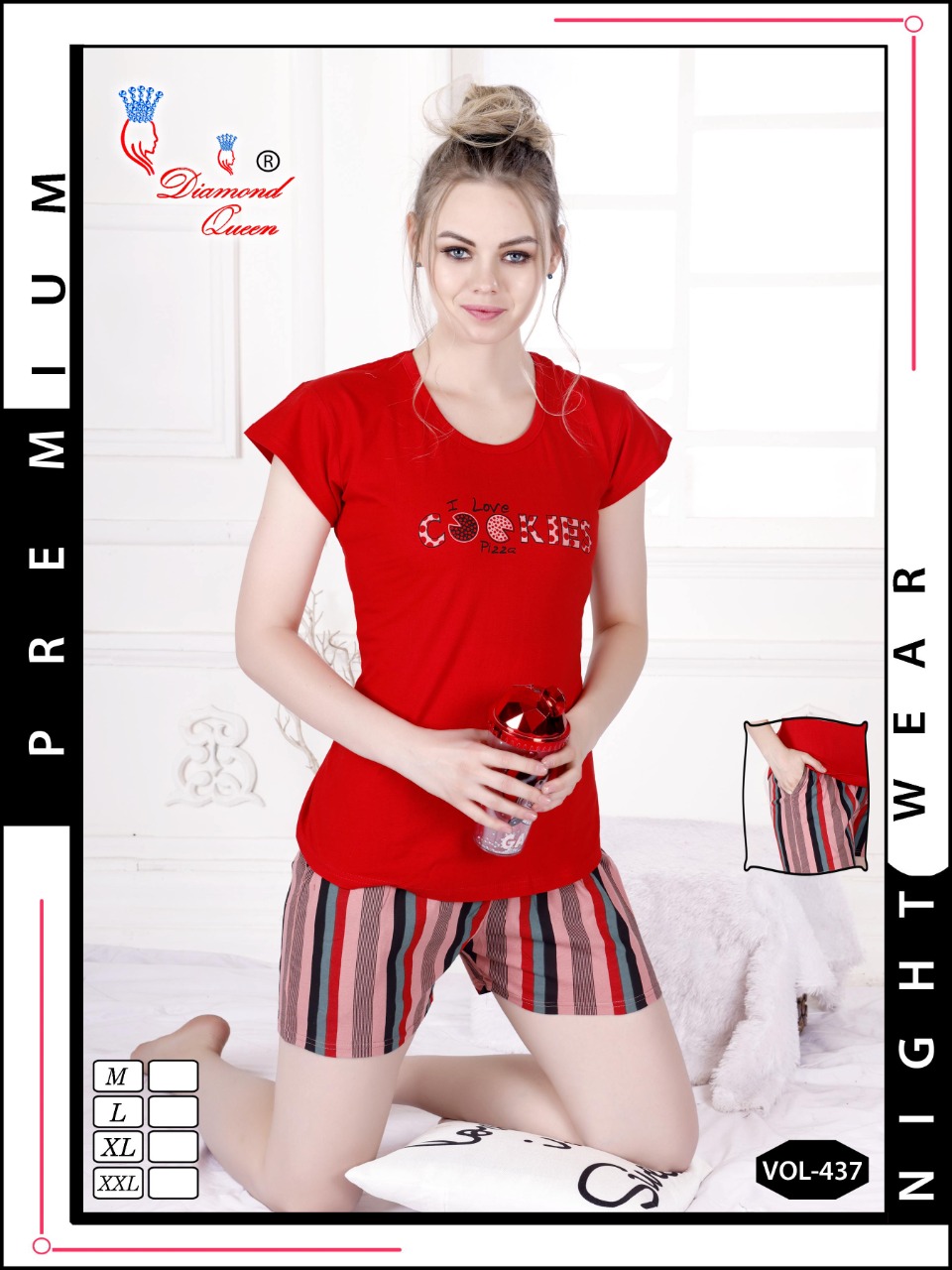 437 Diamond Queen Cotton Shorts Night Suits
