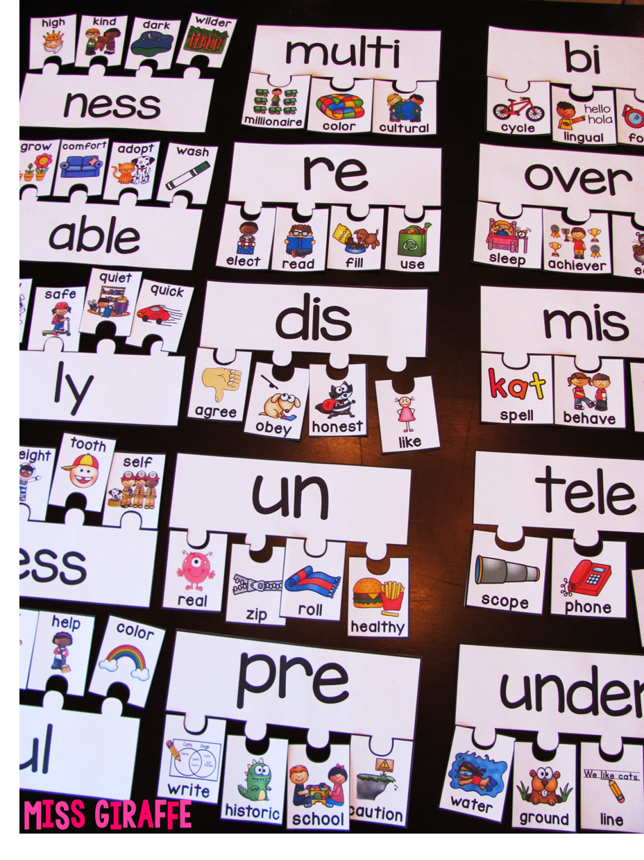 Miss Giraffe's Class: Prefixes and Suffixes Teaching Ideas for First Grade and Kindergarten