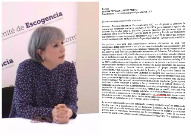 Carta a la Doctora Mirtha Patricia  Linares Prieto - Presidenta de la JEP