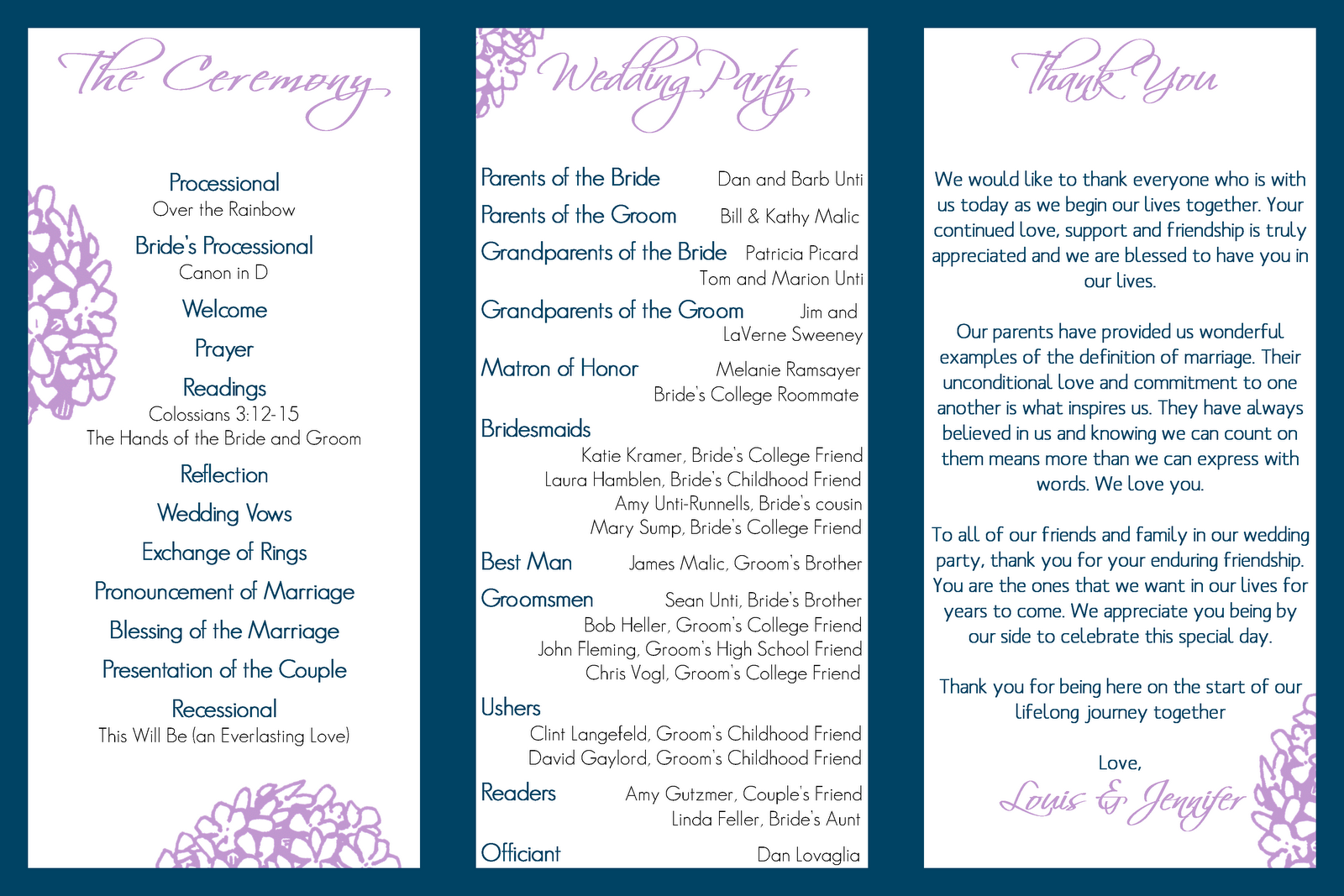 inside of tri fold wedding programs templates